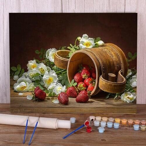 Fruit Strawberry Coloring By Numbers Painting Set Acrylic Paints 40*50 Canvas Painting Wall Decoration Crafts Handiwork