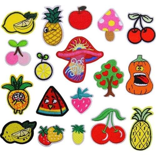 50pcs/lot Mushroom Lemon Strawberry Embroidery Patches Letters Clothing Decoration Accessories Diy Iron Heat Transfer Applique