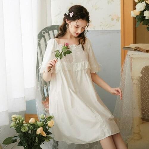 Retro Vintage Nightgowns Women Cotton Sleepwear Victorian Night Dress White Lace Peignoir Princess Kawaii Nightwear Home Clothes