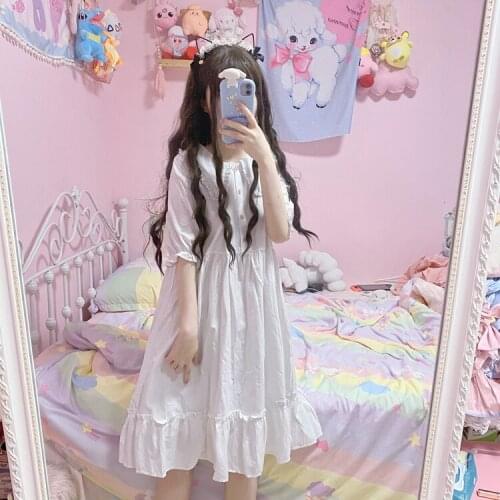 2020 New Japanese Sweet Doll Collar Skirt Student Short-Height High Waist Short-Sleeve Dress Summer Women lolita dress