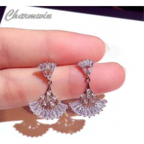 New Fashion Korean Dangle Earrings For Women Exquisite Super Flashing Rhinestone Drop Earrings Female