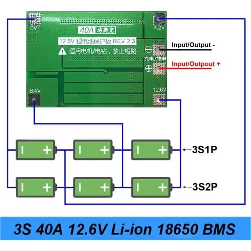 New 3S 40A For Screwdriver 12V Li-Ion 18650 Bms Pcm Battery Protection Board Bms Pcm With Balance Liion Battery Cell Pack Module