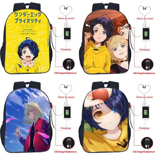 Wonder Egg Priority USB Backpacks for Girls Boys Students Cartoon Anime School Bags Kids Bookbags Child Bagpack Unisex Mochila