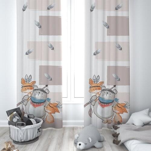 Curtains Children 3D Printed Decorative Items Home Childrens Room Brown Bear Feather Fox Model 287