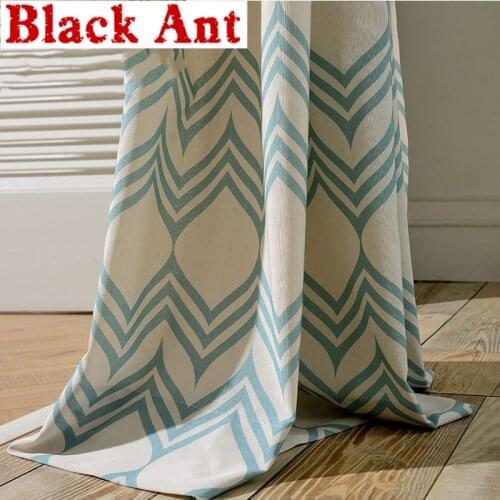 Blue Curtains for Living Room Geometric Tulle Curtain White Window Bedroom Treatment Kitchen Fabrics Sheer Drapes X-WP104 #30