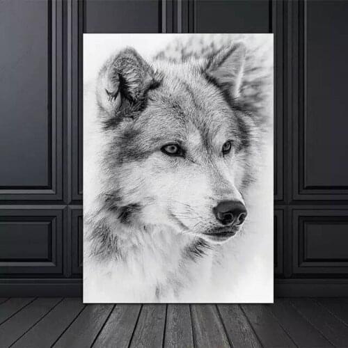 Modern Minimalism Style Black and White Cool Wolf Canvas Painting Animal Posters and Prints Wall Art Pictures for Home Decor