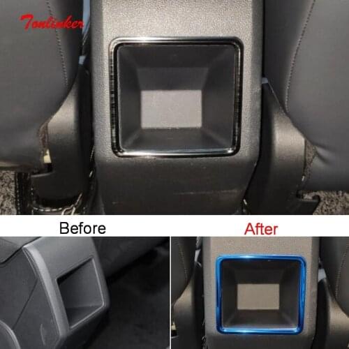 Tonlinker Interior Armrest Storage Box Cover Sticker for Volkswagen POLO 2019 Car Styling 1 PCS Stainless steel Cover Sticker