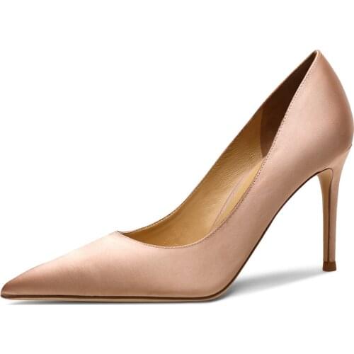 Womens Pumps Silk Nude Black Pointed Toe 8CM High Heels Wedding Party Sexy Fashion Office Lady Shoes Big Size 34-40 M0106