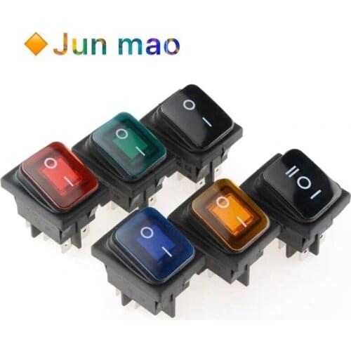 16A 250VAC KCD4-201 Waterproof Rocker Switch 12V 220V Red Green Blue Yellow Light Illuminated DPST Switch 4/6pins on off