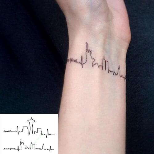 Waterproof Temporary Tattoo Sticker Seattle New york Chicago city skyline Simple line streak flash tatoo fake tatto for women