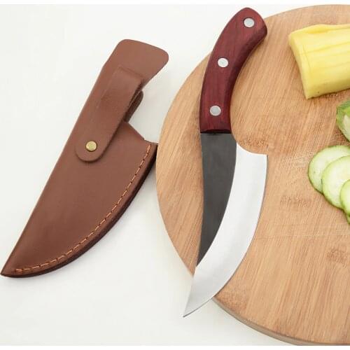 XYj Forged Camping Serbian Chef Knife 5.5 inch Boning Handmade Full Tang Sliced Chef Kitchen Butcher Knife Gift Leather Sheath