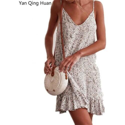Yan Qing Huan Bohemian Beach Tourism Vacation Dress V-neck Halter Halter Shirt Floral Print Lotus Leaf Lace Loose Pleated Dress
