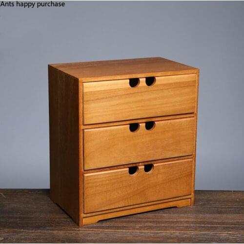 Solid Wood Drawer Type Desktop Storage Box Wooden Desk Wooden Storage Cabinet Table Finishing Box Multi-layer Home Storage Boxes