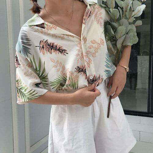 New Chiffon Womens Casual Blouses Top Female Hawaiian Fashion Floral Short Sleeve Shirts Ladies Summer Loose Tops