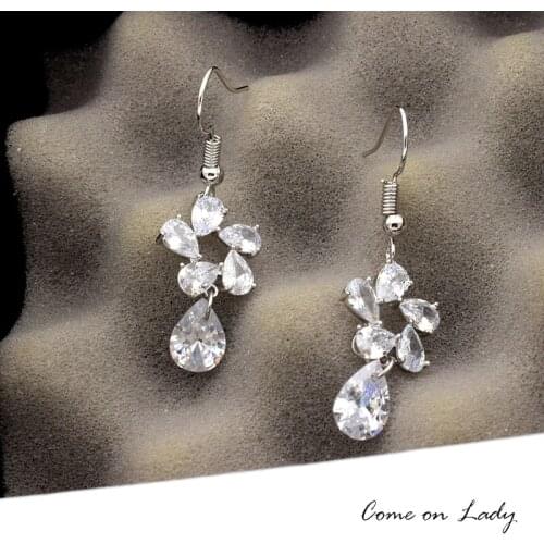 Come on lady Set in AAAA Zircon CZ Stone Flower Water Drop Dangle Drop Earrings For Women Exquisite Jewelry Er316