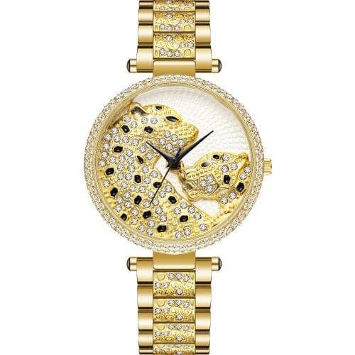 Fashion Cool Diamond Bling Bling Watch For Women Brand Leopard Ladies Watch Luxury Fine Leopard Dial Quartz Watch Water Proof