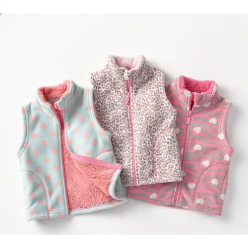2-9 Y Baby Girls Vest Autumn Winter New Childrens Plus Velvet Thicken Zipper Vests Polar Fleece Warm Soft Waistcoats for Girls