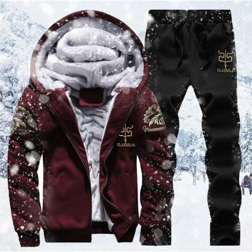 Winter Warm Jacket Suit Men Casual Tracksuit Set Brand Clothing Mens Sweats Suit Two Pieces Zipper Sweatshirt Jacket + Pant Male