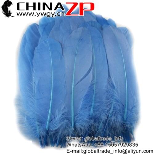Gold Manufacturer CHINAZP Factory 100 pieces/lot Selected Prime Quality Dyed Sky Blue Goose Satinettes Loose Feathers