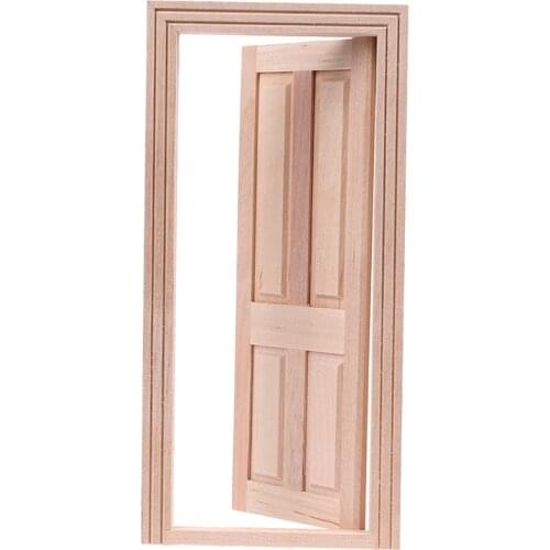 1/12 Dollhouse Miniature Wood Color 4 Panel Interior Wooden Door Window DIY Model Accessories Toys