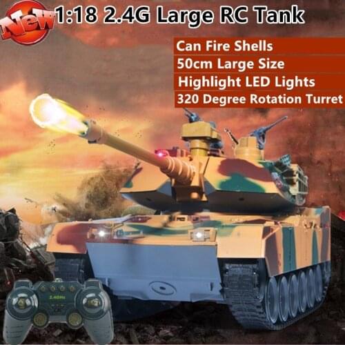 1:18 Large Simulation Remote Control Battle Tank 50cm Large Size 30mins Endurance Time Rotating Turret Can Fire Bullets RC Tank