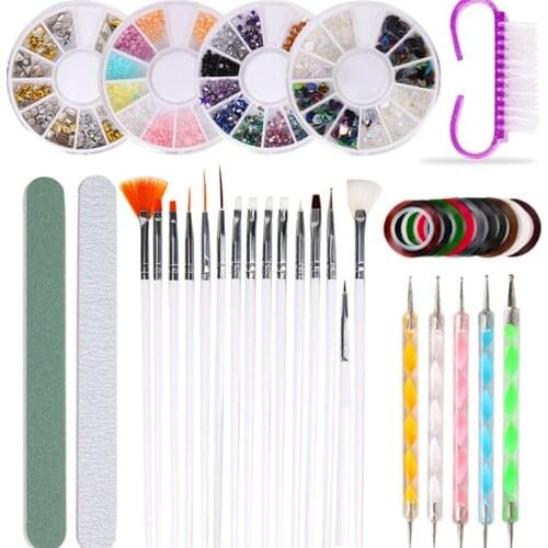 1 Set Nail Art Brush Set UV Gel Painting Rhinestone Dotting Pen Nail Drawing Polish Brush Manicure Tools Nail Art Decorations