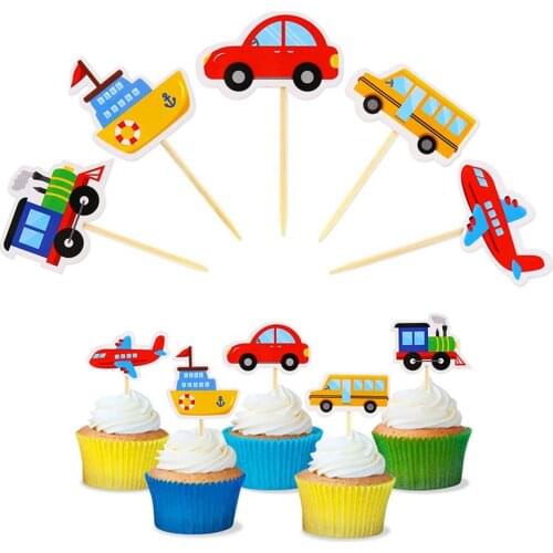 10pcs Cartoon Car Cake Toppers Cute Cupcake Picks Decoration Transport Cake Decorating Fruit Picks For Birthday Baby Shower A35