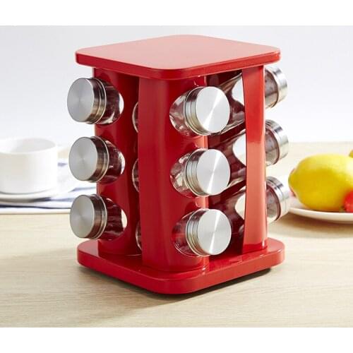 12Pcs Jars For Spices Salt Pepper Spice Rack Glass Stainless Steel Seasoning Bottle Set With Turntable Holder Kitchen Supplies