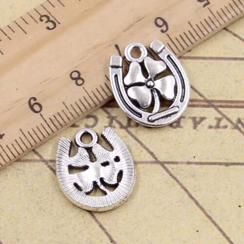 20pcs Charms horseshoe lucky clover 18x15mm Tibetan Bronze Silver Color Pendants Making Finding Handmade Antique DIY Jewelry