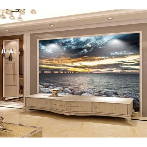 3D Setting sun photo Wallpaper sea Art Wall Mural Living Room TV background Bedroom 8d Mural Wallpaper Decor