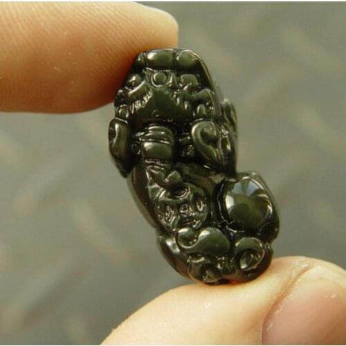 Free Shipping Unique Natural Obsidian Black Pendant Chinese Dragon Pixiu amulet W132 stone