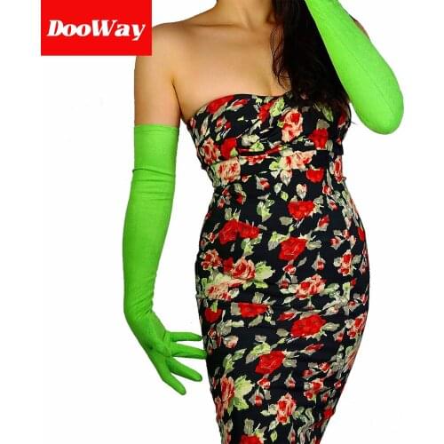DooWay Long Opera Gloves 24-inch Suede Faux Leather Stretchy Elbow Length Warm for Wedding Evening Party Finger Gloves