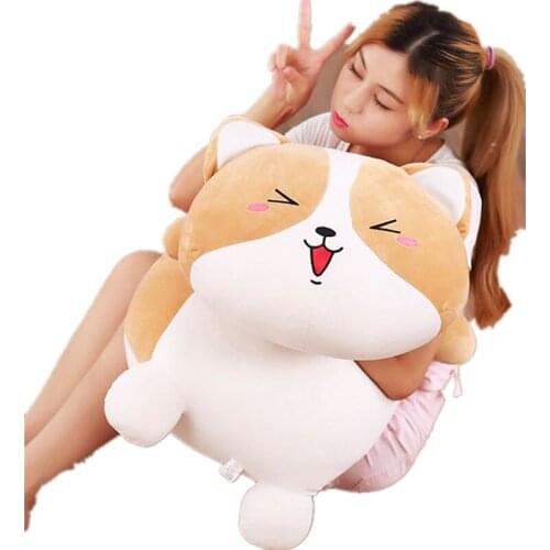 Dorimytrader Cuddly Soft Anime Lying Shiba Inu Plush Toy Pillow Big Cute Stuffed Animal Dog Anime Doll for Boy and Girl 80cm