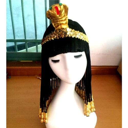 Egyptian Cleopatra Nightclub show Halloween Cosplay Costume Wig + Wig Cap