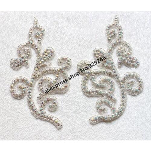 Free shipping 1 pair/pack elegant big flower crystal applique hotfix rhinestone trimmings for bridal wedding shoes decoration