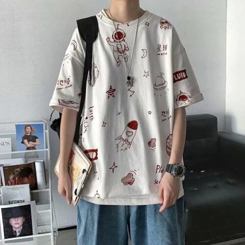 Summer Unisex Newness Graffiti Print Mens T-Shirt Oversized Loose Style Casual Minimalist Clothes Hip Hop Simple Streetwear Top