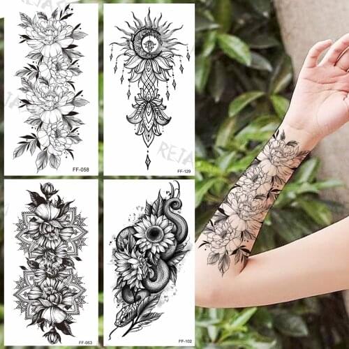 Dahlia Leaf Temporary Tattoos For Women Girls Realistic Sun Flower Pendant Snake Mandala Fake Tattoo Sticker Arm Back Tatoos 3D