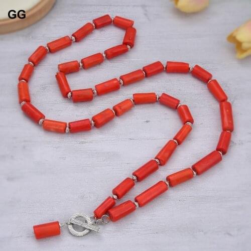 GuaiGuai Jewelry 40" 12x20MM Pink Coral Pendant Necklace