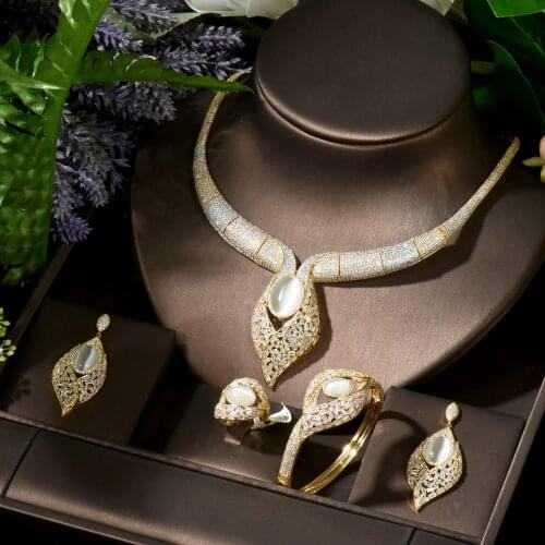 HIBRIDE Charm Big Pendant 3 Gold Color Plated Bridal Jewelry Set For Women Anniversary Jewelry parure bijoux femme N-1295