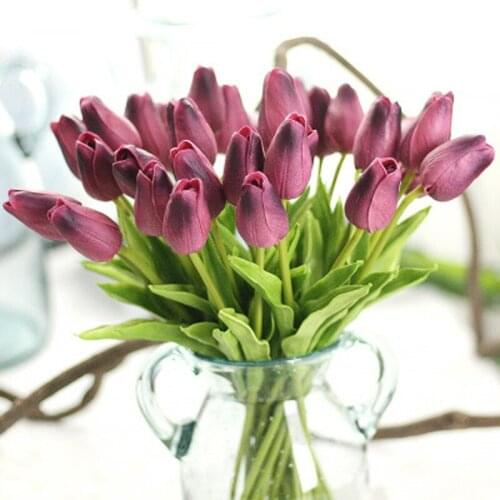 JX-LCLYL 20Pcs Artificial Purple Tulip Flowers Latex For Wedding Bouquet Decor