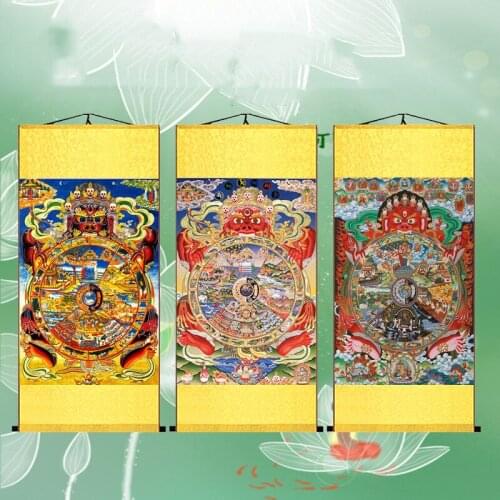 The reincarnation of life and death in Buddhism, Tangka six samsara silk scroll decorative painting
