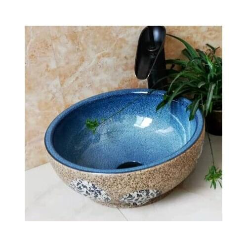 Bathroom Round Ceramic Vessel Sink Vanity Artistic Basin With Pop Up Drain Combo AB258