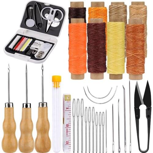 MIUSIE Multifunction Leather Sewing Kit With Waxed Thread And Awl Hand Sewing Stitching Tool For DIY Leather Sewing Working