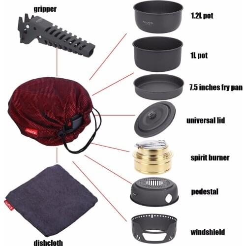 7-10pc Stove Set Outdoor Camping Stove Kitchenware Hiking Picnic Cooking Utensil Stove Pot Bowl Pan Alcohol Stove Camp Equipment