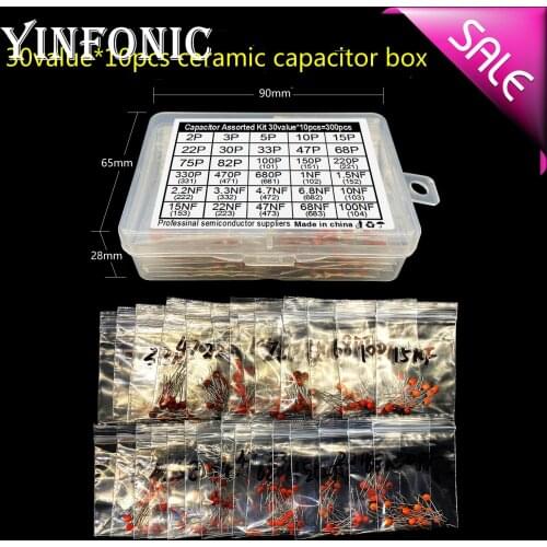 300pcs/lot 30 values x 10pcs 2pF-0.1uF 100nF Ceramic capacitor set pack capacitor Assorted Kit samples Diy with box