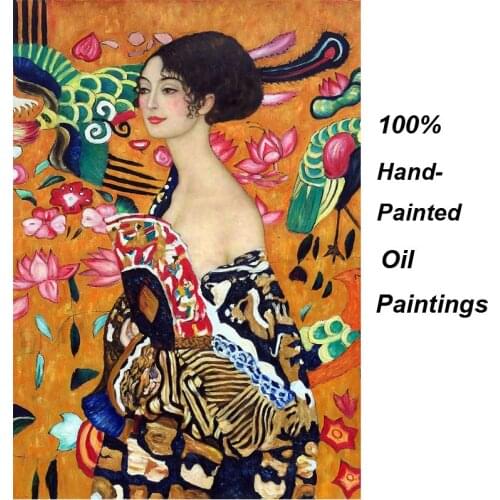 Lady with a fan Gustav Klimt famous art reproductions Oil painting canvas High quality Hand painted