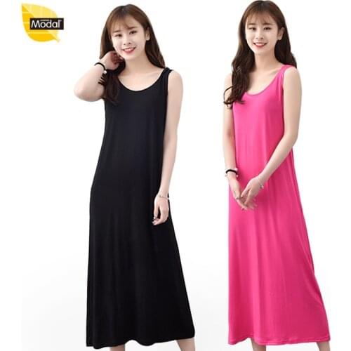 Summer New WomenS Modal Elasticity Thin And Fat Plus 6Xl Sleeveless Mop Dress Female Dress Intimate Nightdress Dressing Gown