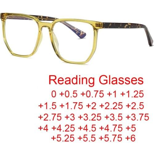 Anti Blue Light Ray Finished Hyperopia Eyewear Women Men Computer Eyeglasses Oversized Frames Reading Glasses Diopter 0 to +6.0