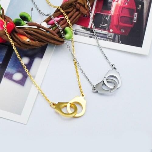 Stainless Steel Handcuffs Button Pendant Necklace Men Women Chain Necklace Gold Silver Plated Gifts For Male Popular Jewelry