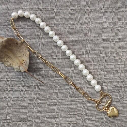 Fashion design imitation pearl necklace punk chain heart pendant accessories ladies creative trend jewelry Valentine couple gift